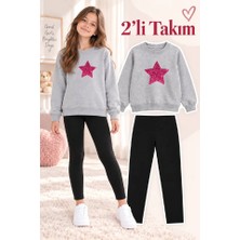 Genosha Kız Çocuk Bisiklet Yaka Sweatshirt ve Tayt 2’li Takım