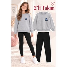 Genosha Kız Çocuk Bisiklet Yaka Sweatshirt ve Tayt 2’li Takım