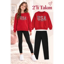 Genosha Kız Çocuk Bisiklet Yaka Sweatshirt ve Tayt 2’li Takım
