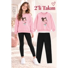 Genosha Kız Çocuk Bisiklet Yaka Sweatshirt ve Tayt 2’li Takım