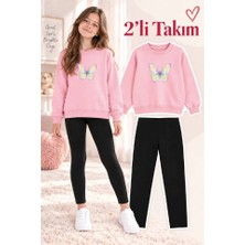 Genosha Kız Çocuk Bisiklet Yaka Sweatshirt ve Tayt 2’li Takım