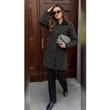 Onno Style Desenli Çelik Örgü Uzun Triko Kadın Kaban