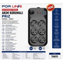 For Line Forline TAK01 6'lı 2mt 2type-C+2usb Çıkışlı Akım Korumalı Grup Priz