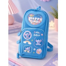 Maison Luré Kalem Kutusu Sevimli Stitch Tasarımlı Çok Katmanlı Fermuarlı Mavi