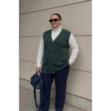 Onno Style Büyük Beden Klasik Triko Renkli Düğmeli Çelik Örgü Kadın Yelek