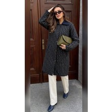 Onno Style Desenli Çelik Örgü Uzun Triko Kadın Kaban