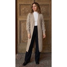 Onno Style Damla Kol Desen Kadın Triko Uzun Hırka
