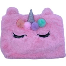 Maison Luré Kalem Kutusu Sevimli Açık Pembe Peluş Kalem Çantası, Unicorn Detaylı Çocuk Ürünü