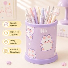 Maison Luré Kalem Kutusu Sevimli Mor Tavşan Desenli Masaüstü Kalemlik, Geniş Kapasiteli Kırtasiye Organizer