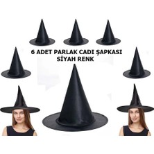 Lovesta Home Halloween Siyah Renk Parlak Dralon Cadı Şapkası Yetişkin ve Çocuk Uyumlu 6 Adet