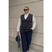 Onno Style Büyük Beden Klasik Triko Renkli Düğmeli Çelik Örgü Kadın Yelek