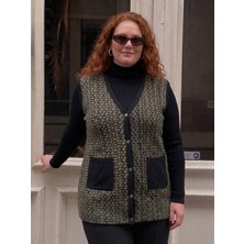 Onno Style Büyük Beden Çelik Örgü Klasik Leopar Desen Triko Kadın Yelek