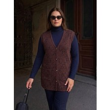 Onno Style Kalp Desenli Düğmeli Klasik Çelik Örgü Triko Yelek