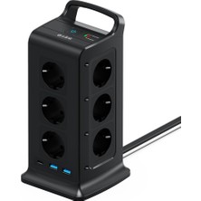 S-Link PRZ02 Voltbar 12 Soketli 2*usb+Type-C Pd Hızlı Şarjlı 2m 1050 Joule Tam Bakır Kablolu Kule Akım Koruma Grup Priz S-Link