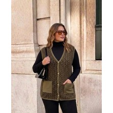 Onno Style Çelik Örgü Klasik Leopar Desen Triko Yelek