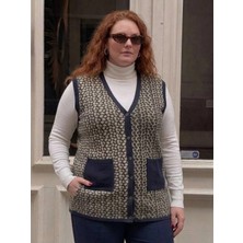 Onno Style Büyük Beden Çelik Örgü Klasik Leopar Desen Triko Kadın Yelek