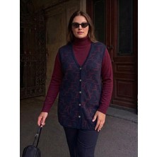 Onno Style Kalp Desenli Düğmeli Klasik Çelik Örgü Triko Yelek