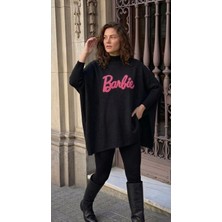 Onno Style Barbie Nakışlı Yırtmaçlı Triko Kadın Panço