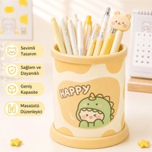 Maison Luré Kalem Kutusu Sevimli Sarı Dinozor Tasarımlı Geniş Kapasiteli Masaüstü Kalemlik Organizer