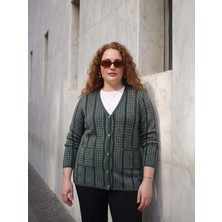 Onno Style Büyük Beden Kazayağı Desen Renkli Çelik Örgü Triko Kadın Ceket