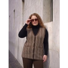 Onno Style Büyük Beden Kazayağı Desen Renkli Çelik Örgü Triko Kadın Yelek