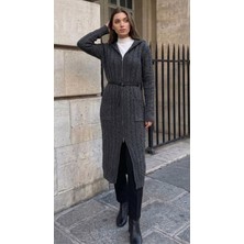 Onno Style Saç Örgü Triko Uzun Kadın Hırka