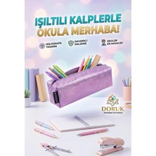 Maison Luré Kalem Kutusu Mor Simli Kalp Desenli Tek Bölmeli Şık