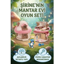 Farbu Oyuncak Gioc-Hi Prezio-Si Şirinler Şieine'nin Mantar Evi Anahtarlı Taşınabilir Iki Katlı 19 cm Oyuncak Set