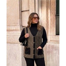Onno Style Çelik Örgü Klasik Leopar Desen Triko Yelek