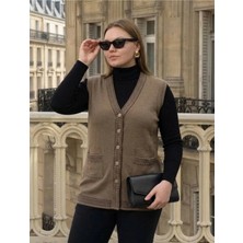 Onno Style Bantı Hasır Desenli Çelik Örgü Klasik Triko Yelek