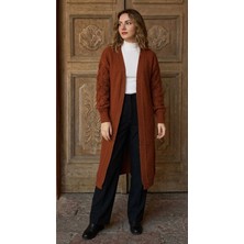Onno Style Damla Kol Desen Kadın Triko Uzun Hırka