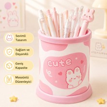 Maison Luré Kalem Kutusu Sevimli Kalp Tavşan Desenli Şık Masaüstü Kalemlik Organizer