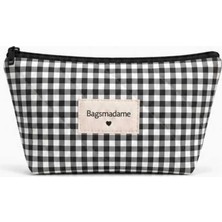 Maison Luré Kalem Kutusu Siyah Pötikare Desenli Tek Bölmeli Kalemlik Makyaj Çantası 19X11 cm