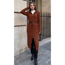 Onno Style Saç Örgü Triko Uzun Kadın Hırka