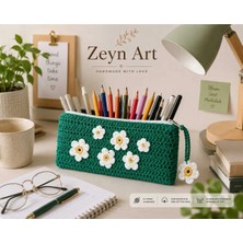 Maison Luré Kalem Kutusu El Yapımı Örgü Kalemlik ve Makyaj Çantası, Fermuarlı Organizer