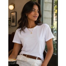 Mila Butik Milano Baskılı Beyaz Tişört, M