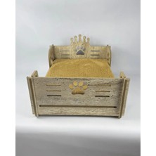 Maison Luré Kedi ve Köpek Yatağı Ahşap Dekoratif Pet Bed 50X40 Cm, Süngerli Welsoft Kedi Köpek Yatağı