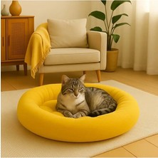 Maison Luré Kedi ve Köpek Yatağı Yumuşak ve Konforlu Sarı Simit Peluş Yatak, Sevimli Evcil Hayvanlar Için Ideal