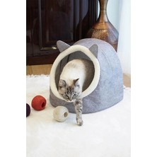 Maison Luré Kedi ve Köpek Yatağı Yumuşak Keçe Kedi ve Köpek Evi Yatağı, Gri Paspas Hediye