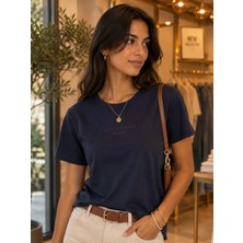 Mila Butik Milano baskılı lacivert tişört