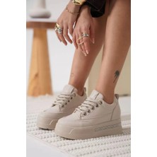 Avelune Kadın 8cm Boy Uzatan Gizli Topuklu Bej Spor Ayakkabı TR04MS01C