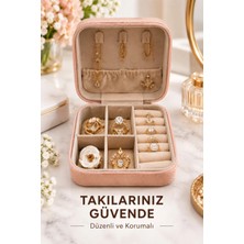 Maison Luré Makyaj & Takı Organizeri Pembe Fermuarlı Takı Organizeri, Yüzük, Küpe ve Kolye Saklama Kutusu