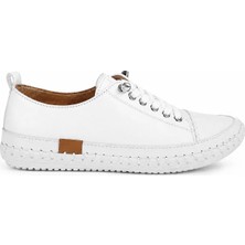 Lucid Kadın Hakiki Deri Beyaz Sneaker El Dikişli Günlük Spor Ayakkabı Bağcıklı Rahat Taban