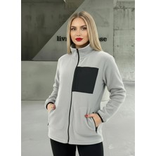 TKT Gri Kadın Polar Ceket Ön Parça Detaylı 3 Cepli