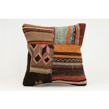 Kilim Wholesale El Yapımı Kilimden Yapılmış Vintage Kırlent Kılıfı, Yün, 40X40 cm