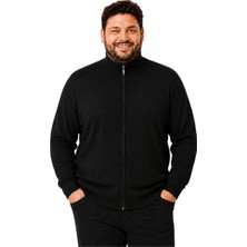 Erkek Büyük Beden Siyah Fermuarlı Dik Yaka Pamuklu Hırka 3xl-4xl-5xl-6xl