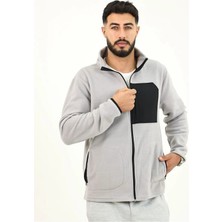 TKT Gri Polar Ceket 3 Cepli Tam Fermuarlı Ön Parça Detaylı