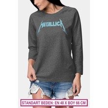 ROCKANDROLL Metallica Logo Antrasit Relax Fit Standart Beden Uzun Kol Kadın Penye