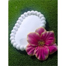 Maison Luré Makyaj & Takı Organizeri El Yapımı Beyaz Bubble Takı Tabağı ve Fuşya Hibiskus Çiçek Toka