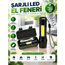 LED El Feneri Cob + LED Çift Işıklı Şarjlı Fener Seti – Taşınabilir Kamp, Avcılık ve Acil Durum Feneri